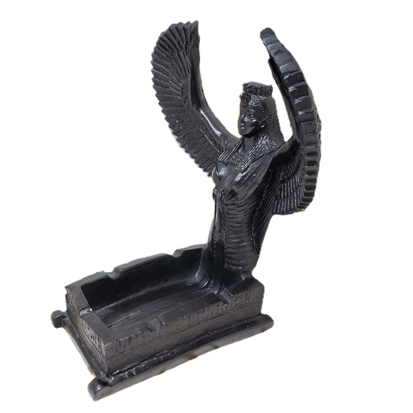 Statue der ägyptischen Göttin Isis mit Tablett – Figur aus dem alten Ägypten – Aschenbecher – Räucherstäbchenhalter – Schwarz – Hergestellt in Ägypten