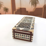 Egyptian Elongated Rectangle Wooden Jewelry Box with Mother of Pearl Inlay 