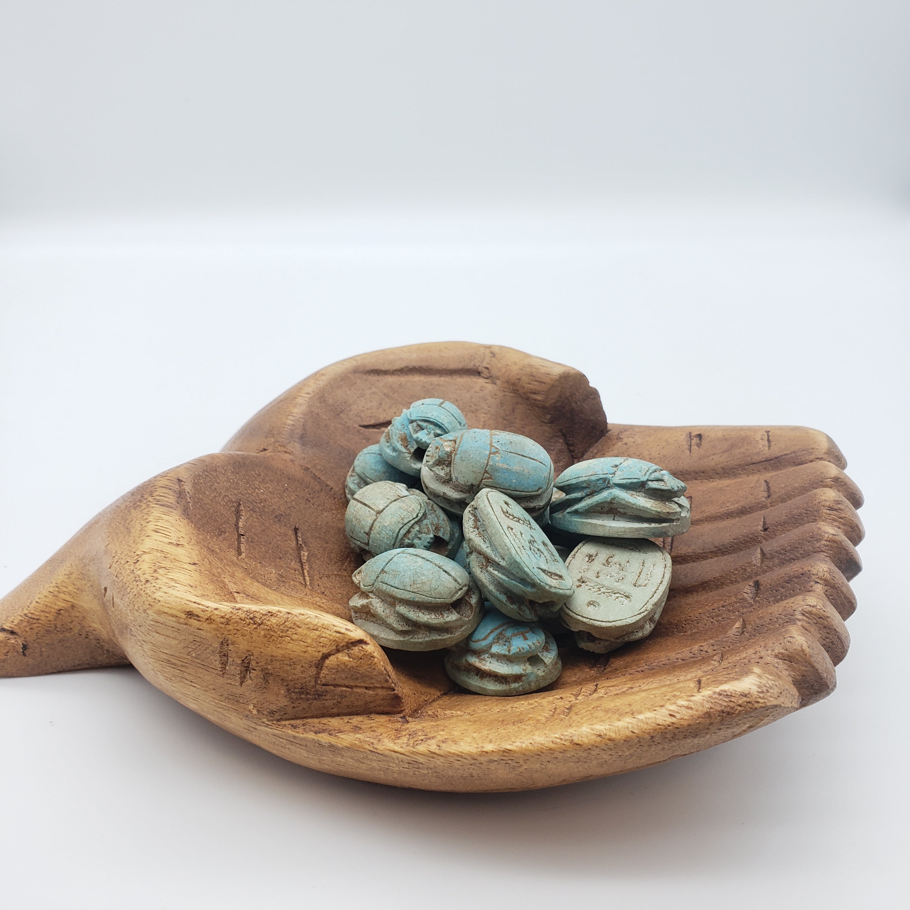 Egyptian Scarab Beads Set of 6 - Blue Soapstone - Made in Egypt