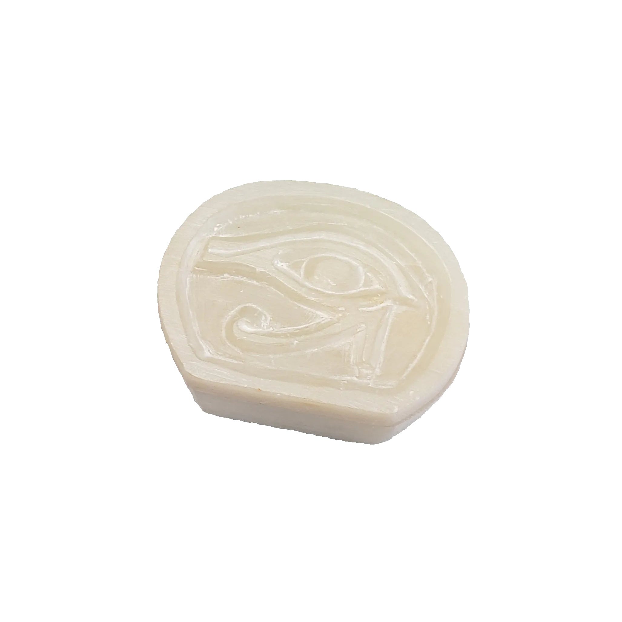 White soapstone box with an eye symbol on a white background