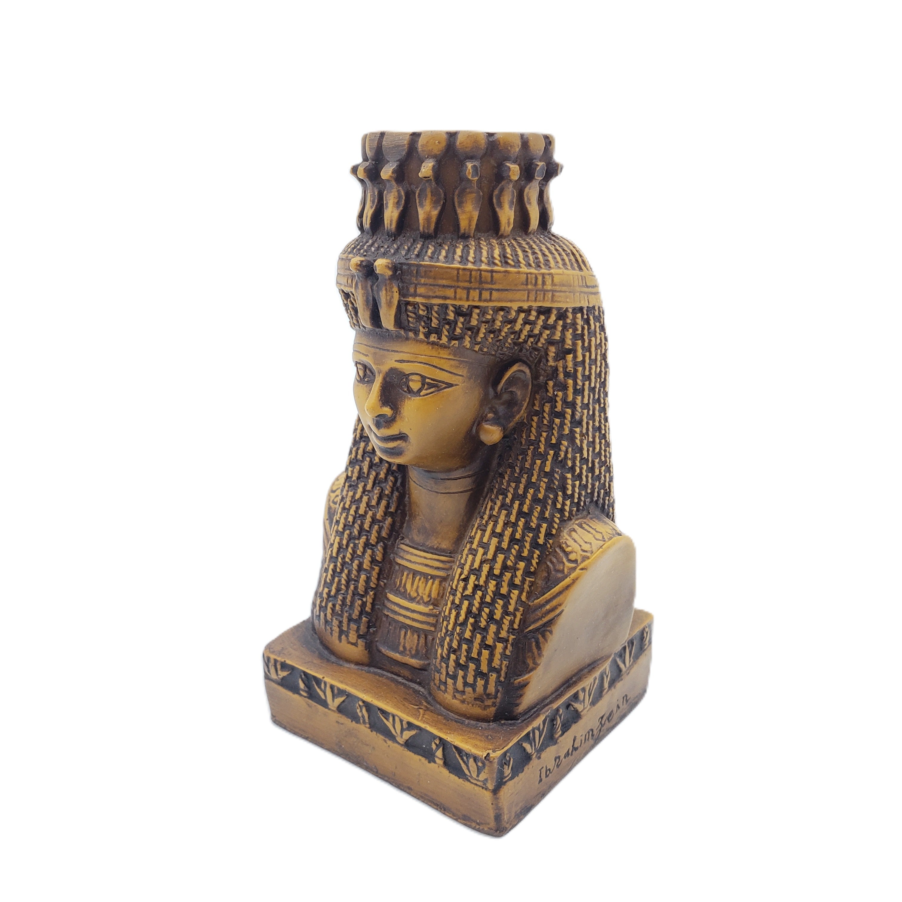 Decorative Egyptian Queen Mutnejmet Statue with intricate detailing on a white background