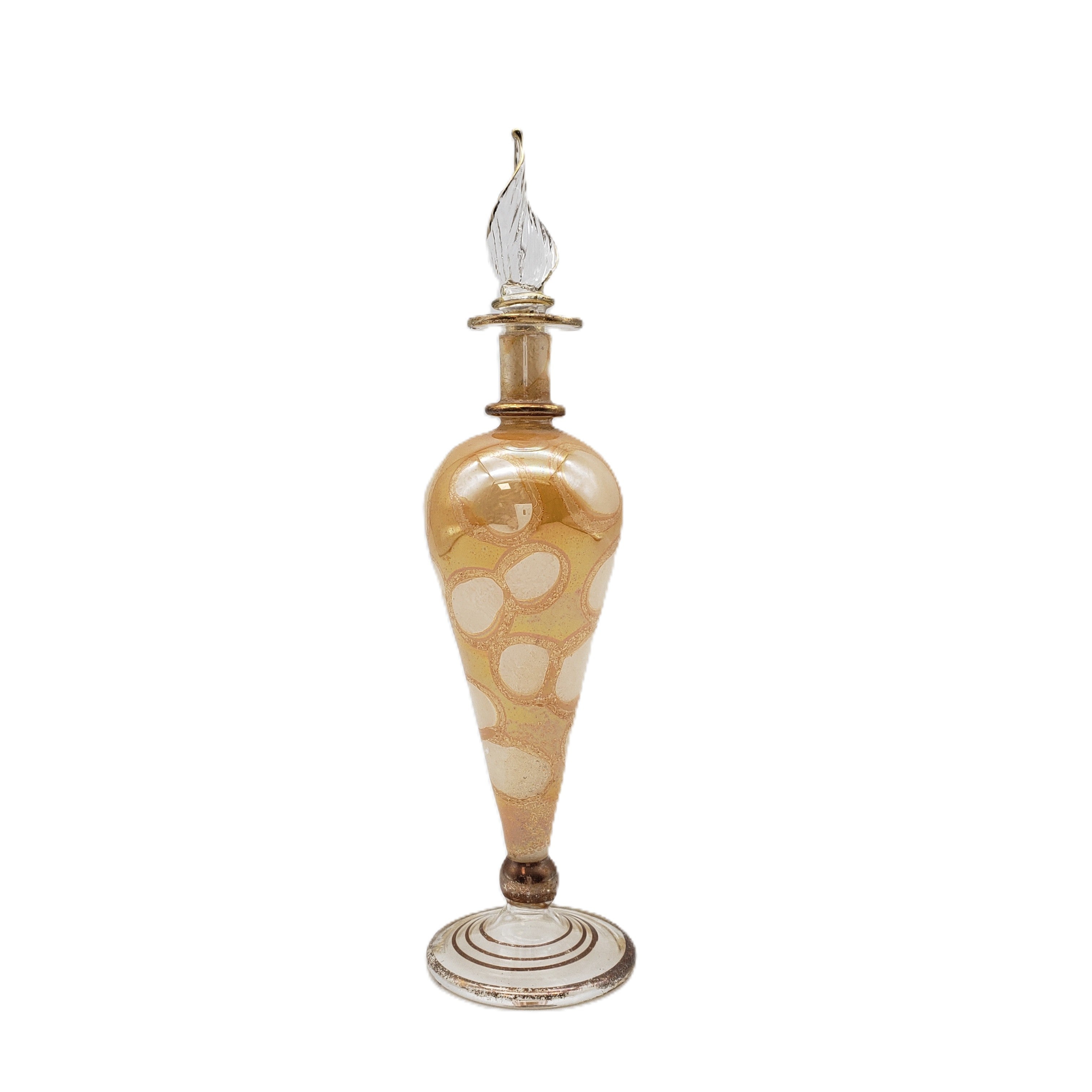 Decorative glass bottle with a white background