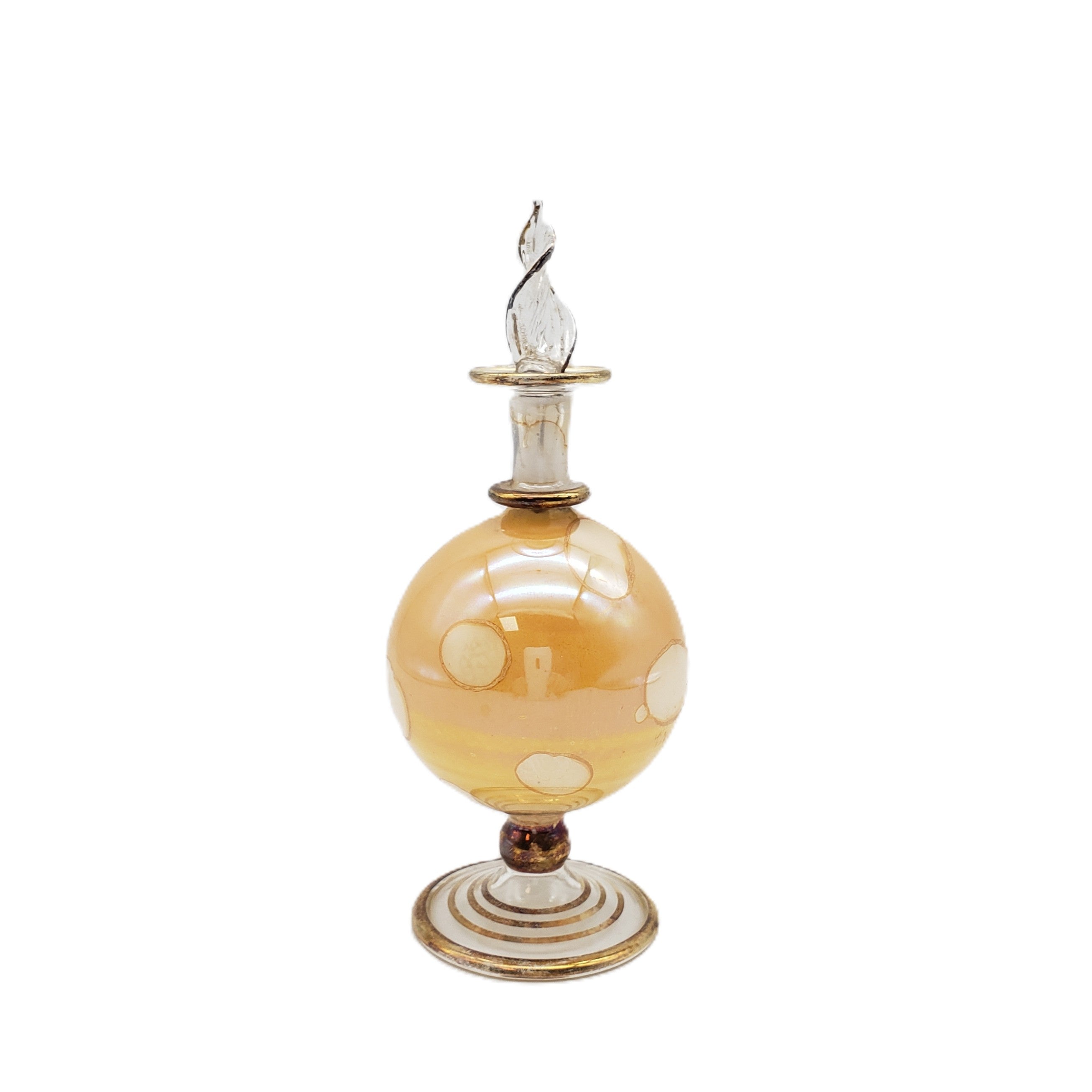 Decorative glass bottle with a unique design on a white background