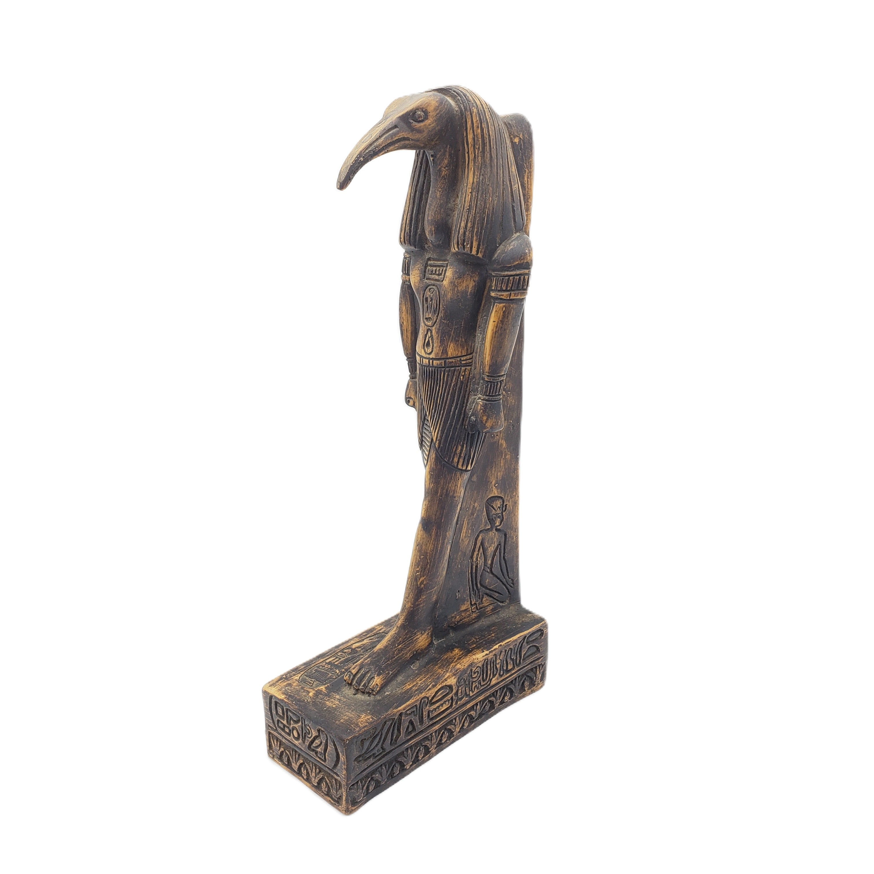 Decorative statue of a bird-like figure on a white background