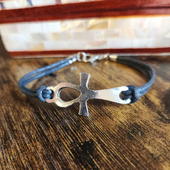 Egyptian Ankh Bracelet - Pewter and Faux Leather