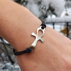 Egyptian Ankh Bracelet - Pewter and Faux Leather