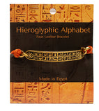 Egyptian Hieroglyphic Alphabet Bracelet - Brass and Faux Leather 