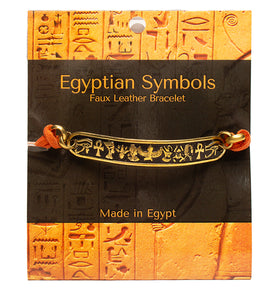 Egyptian Symbols Bracelet - Brass and Faux Leather