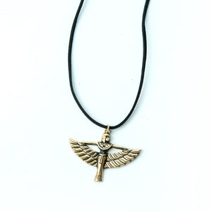 Egyptian Isis Pendant Necklace - Brass and Faux Leather