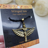 Egyptian Isis Pendant Necklace - Brass and Faux Leather