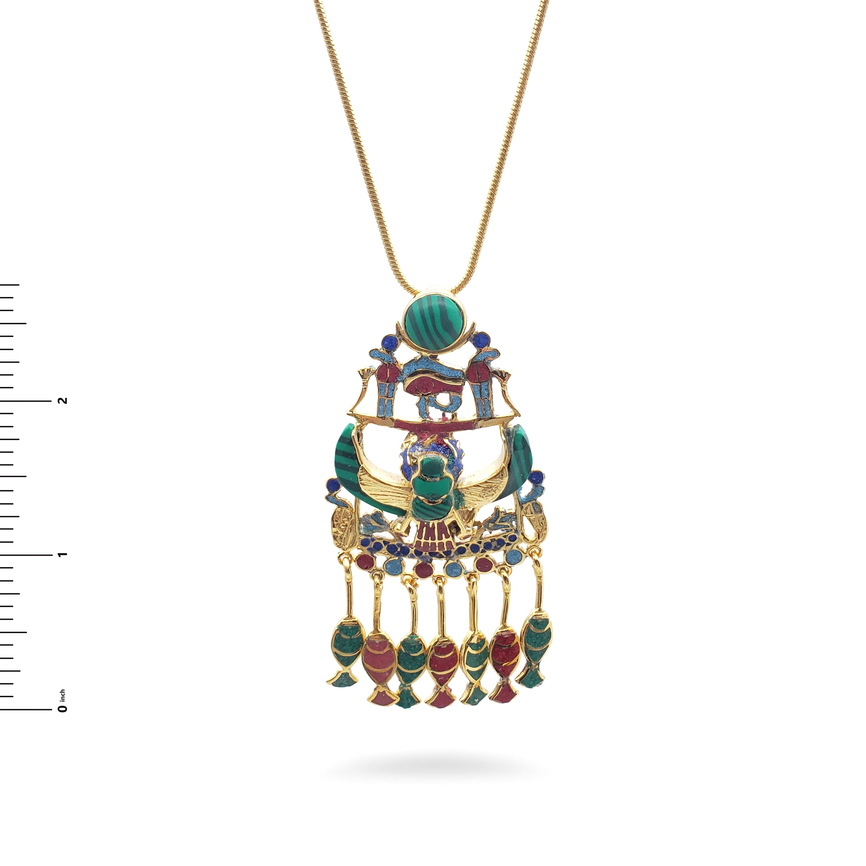 Colorful necklace with intricate design on a white background