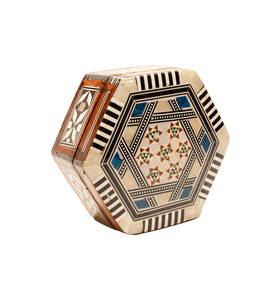 Egyptian Wooden Jewelry Box with "Mother of Pearl" Inlaid - Hexagon