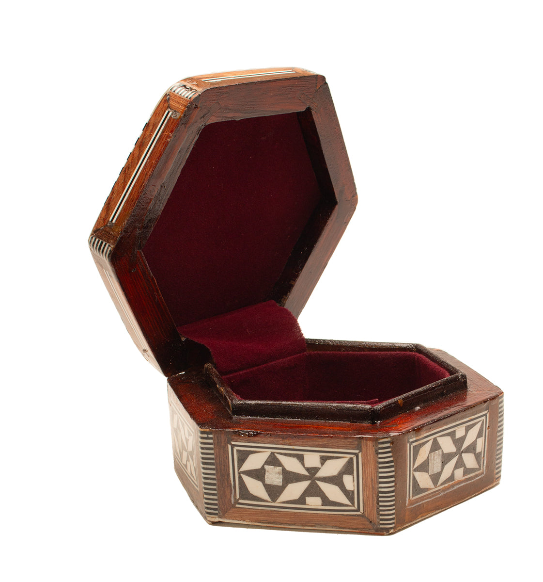 Egyptian Wooden Jewelry Box with "Mother of Pearl" Inlaid - Hexagon