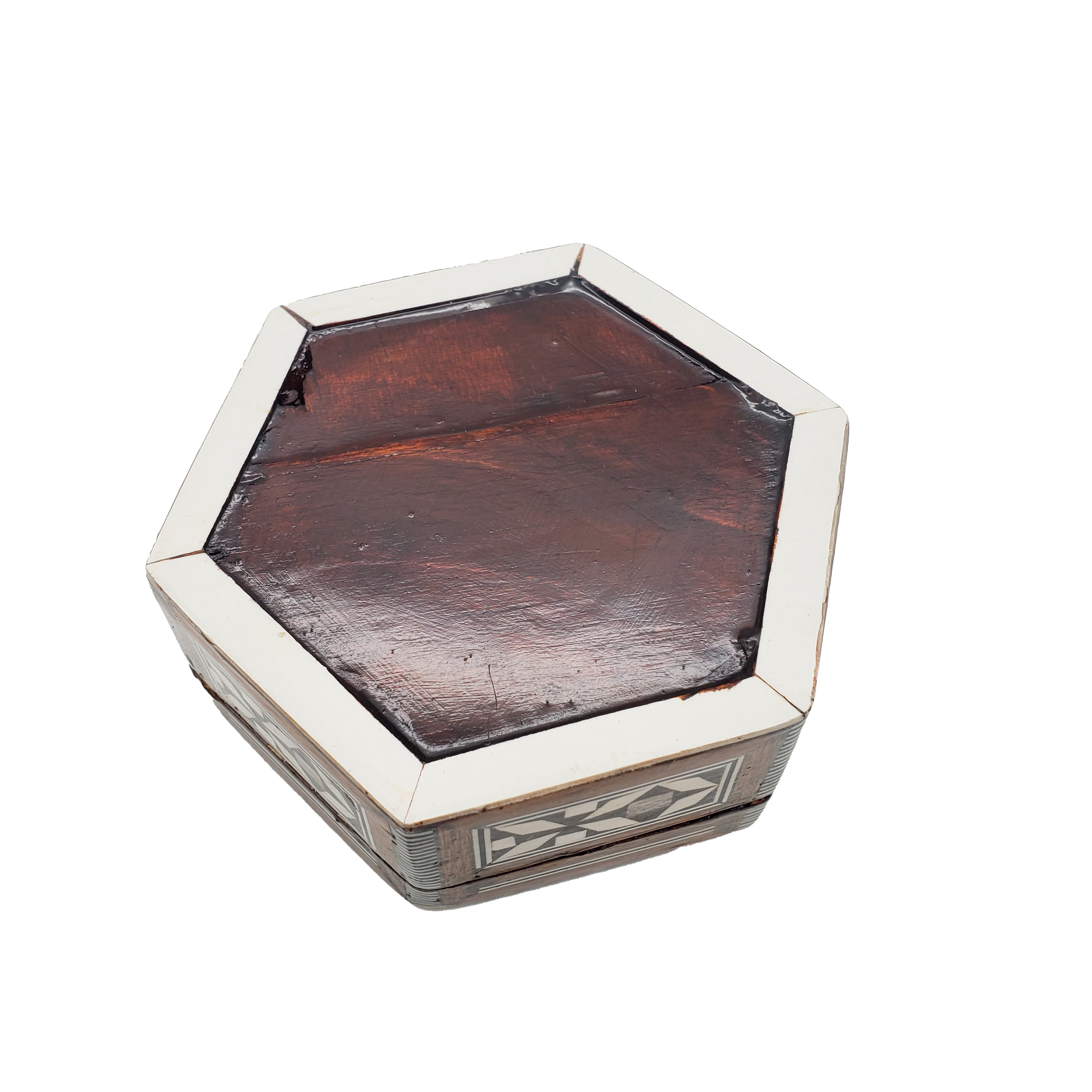 Egyptian Wooden Jewelry Box with "Mother of Pearl" Inlaid - Hexagon