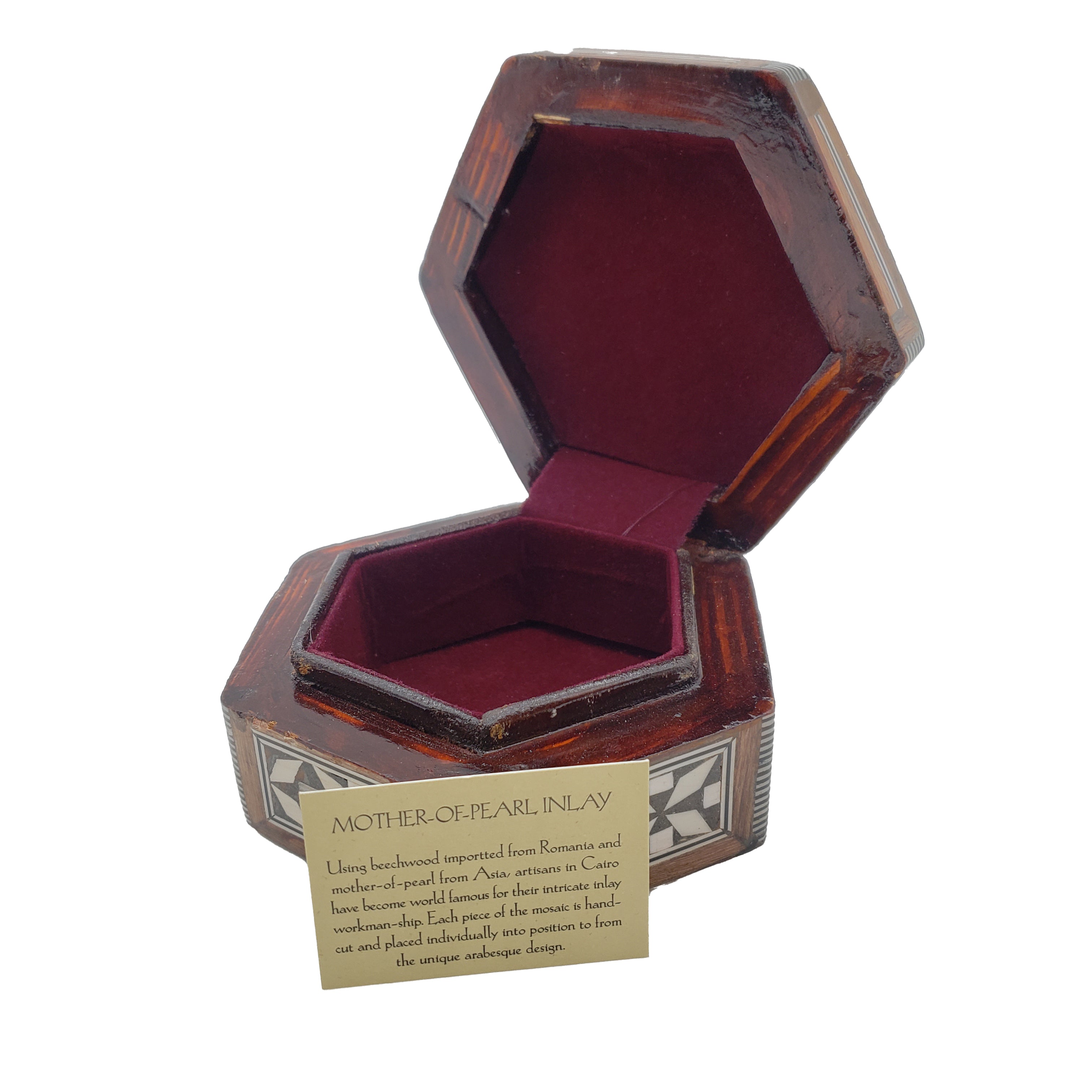 Egyptian Wooden Jewelry Box with "Mother of Pearl" Inlaid - Hexagon