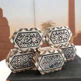 Egyptian Hexagon Wooden Jewelry Box with Mother of Pearl Inlay