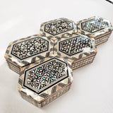 Egyptian Hexagon Wooden Jewelry Box with Mother of Pearl Inlay