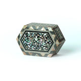 Egyptian Hexagon Wooden Jewelry Box with Mother of Pearl Inlay