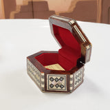 Egyptian Hexagon Wooden Jewelry Box with Mother of Pearl Inlay