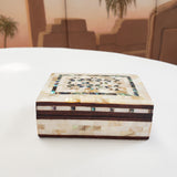 Egyptian White Rectangle Wooden Jewelry Box with Mother of Pearl Inlay