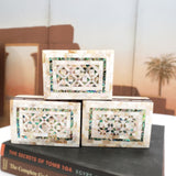 Egyptian White Rectangle Wooden Jewelry Box with Mother of Pearl Inlay