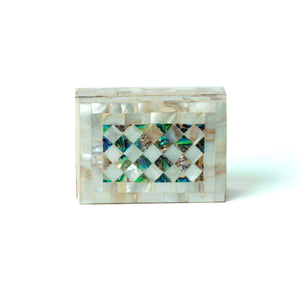 Egyptian White Rectangle Wooden Jewelry Box with Mother of Pearl Inlay