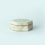 Egyptian White Hexagon Wooden Jewelry Box with Mother of Pearl Inlay