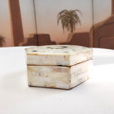 Egyptian White Hexagon Wooden Jewelry Box with Mother of Pearl Inlay