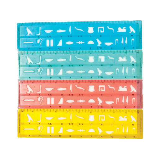 Plastic Hieroglyphic Stencil Ruler - Assorted Colors - Egyptian Study - School Supplies- Made in Egypt - ONE RULER