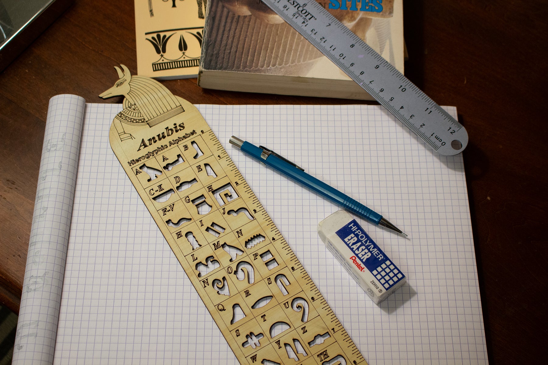 Hieroglyphic Ruler Wooden Hieroglyphic Stencil/Ruler - Egyptian God Anubis - 12 ...