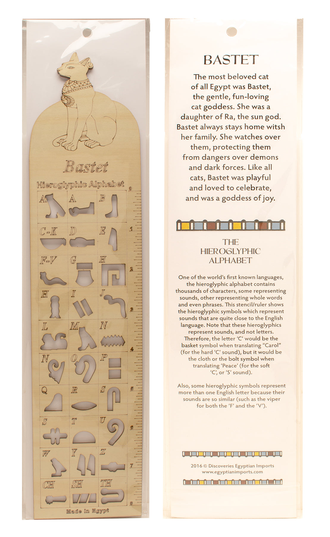 Hieroglyphic Ruler Wooden Hieroglyphic Stencil/Ruler - Egyptian Bastet Cat - 12 ...