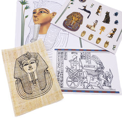 Sheet of Egyptian-themed temporary tattoos with pharaoh design on a white background