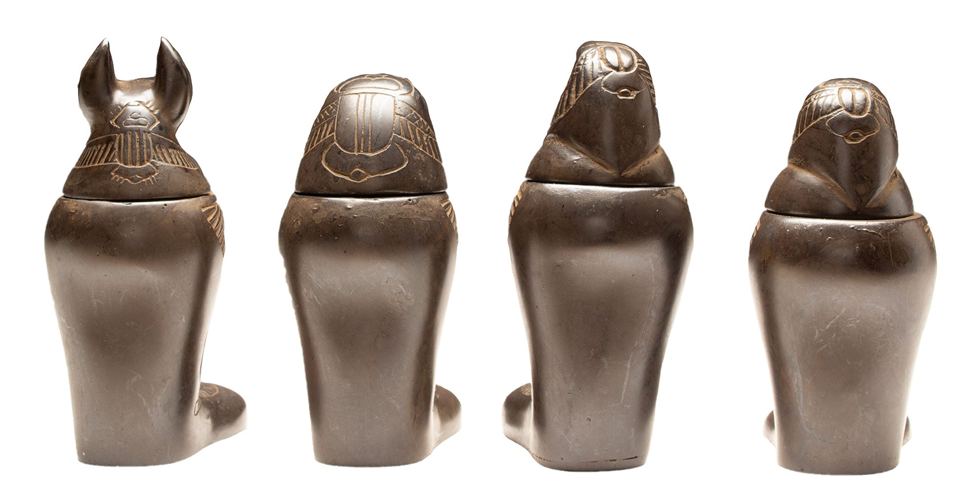 FOOTED CANOPIC JARS BLACK MATTE - SET OF 4 - 4"