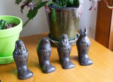 FOOTED CANOPIC JARS BLACK MATTE - SET OF 4 - 4"