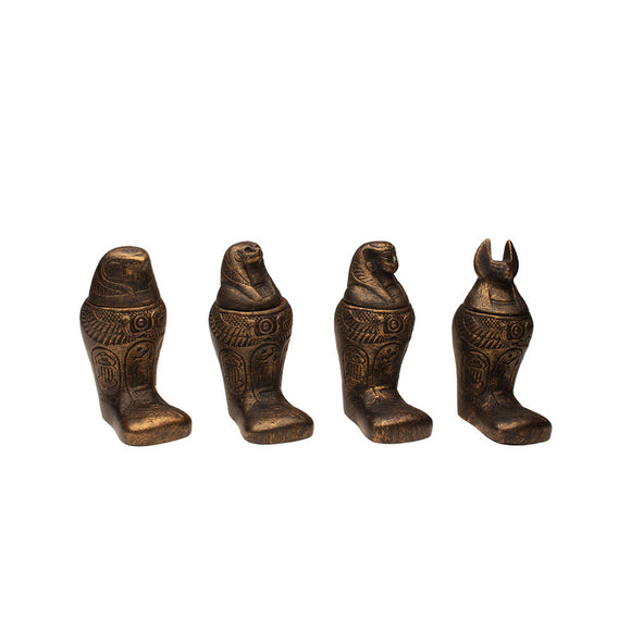 Egyptian Footed Canopic Jar Set - Bronze - Set of 4 - 4