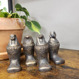 EGYPTIAN FOOTED CANOPIC JAR SET - BRONZE - SET OF 4 - 4" - ANCIENT EGYPT DEITY - SONS OF HORUS