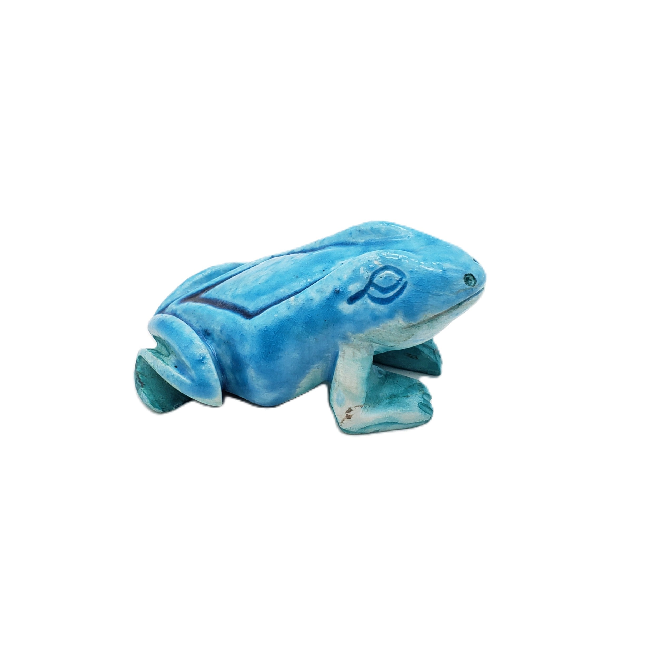 Blue frog-shaped object on a white background