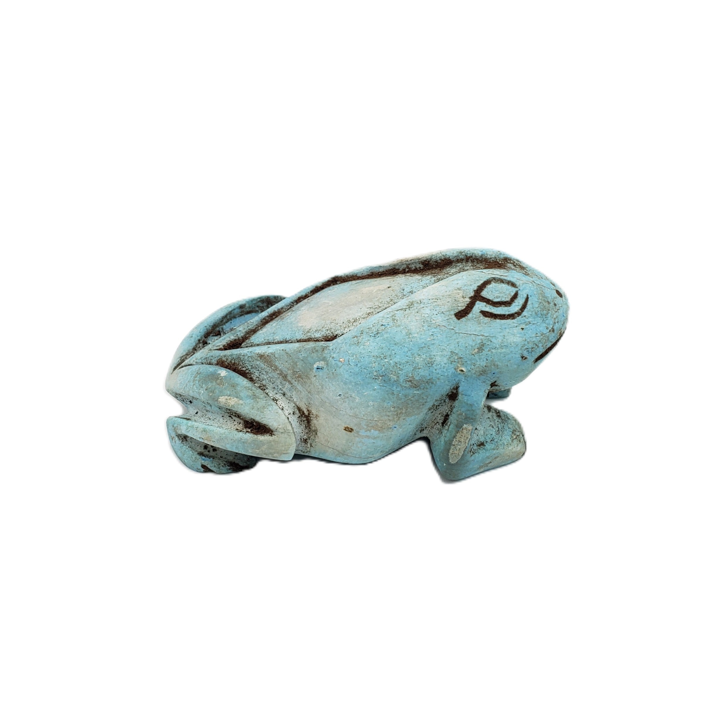 Blue frog-shaped object on a white background