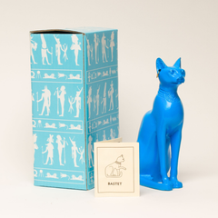 Ägyptische Bastet-Katzenstatue – Blau mit Ohrring – Hergestellt in Ägypten