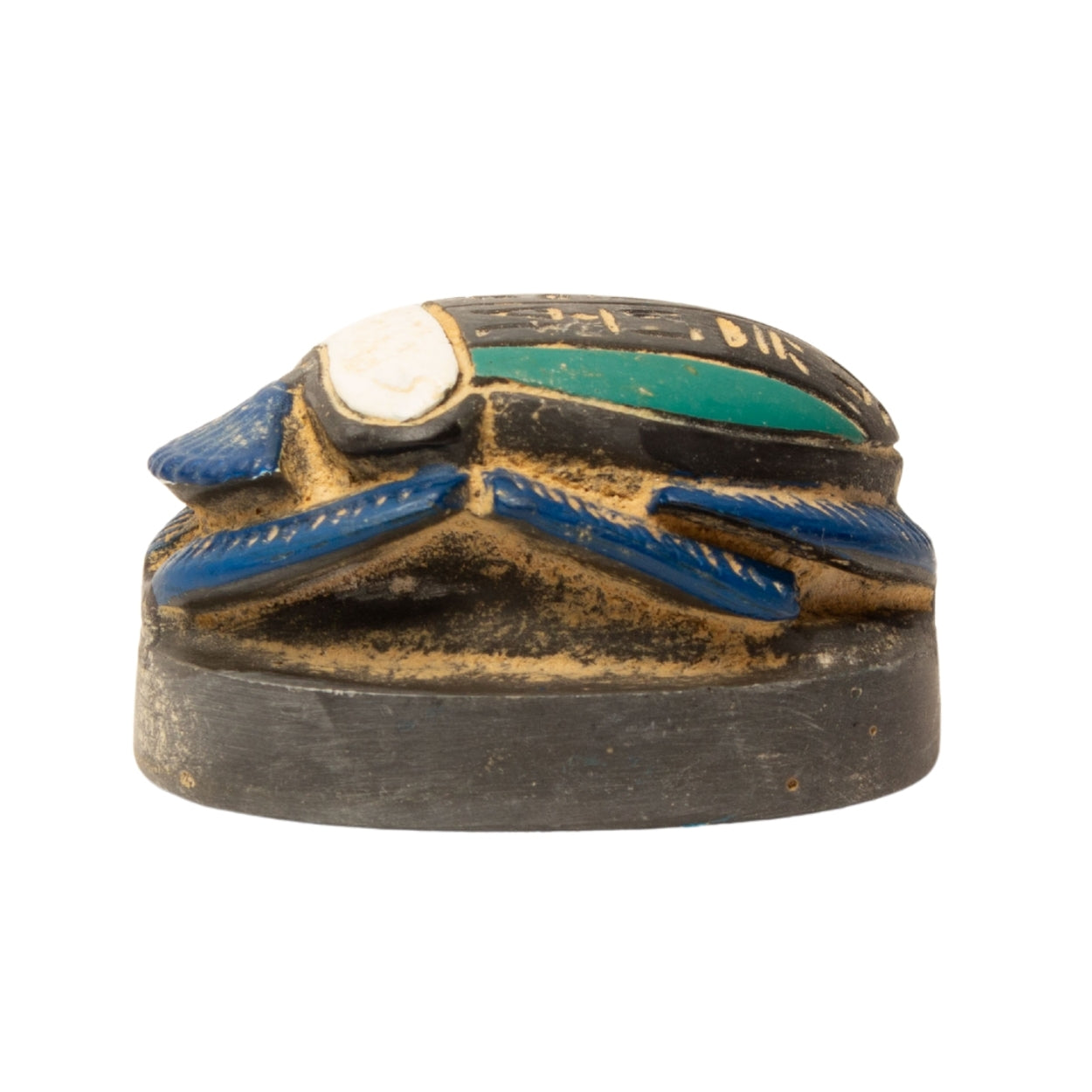 Decorative object with blue and green accents on a white background