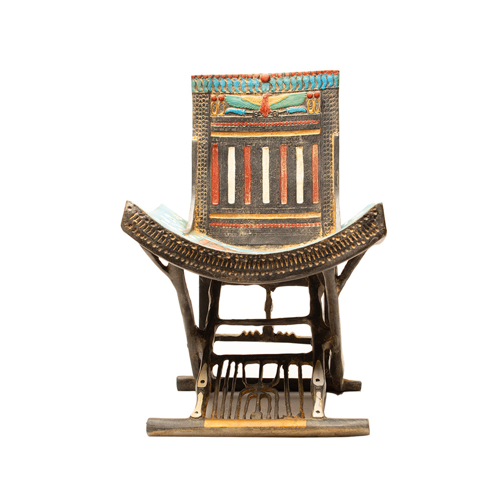 Decorative chair with a colorful backrest on a white background