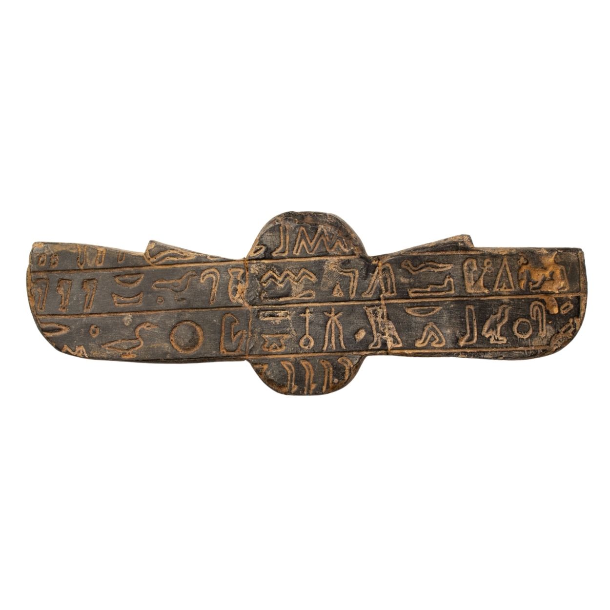 Ancient artifact with hieroglyphics on a white background