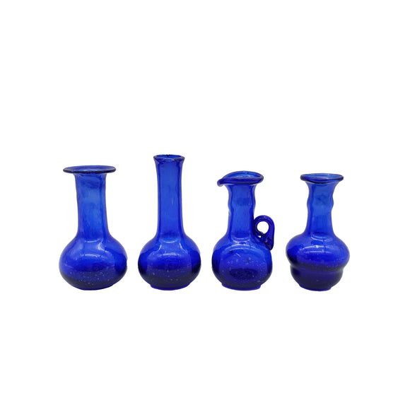 SET OF FOUR GLASS BUD VASES BLUE -4