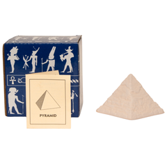 A small pyramid-shaped stone shown beside its blue illustrated box and a card labeled PYRAMID on a white background.