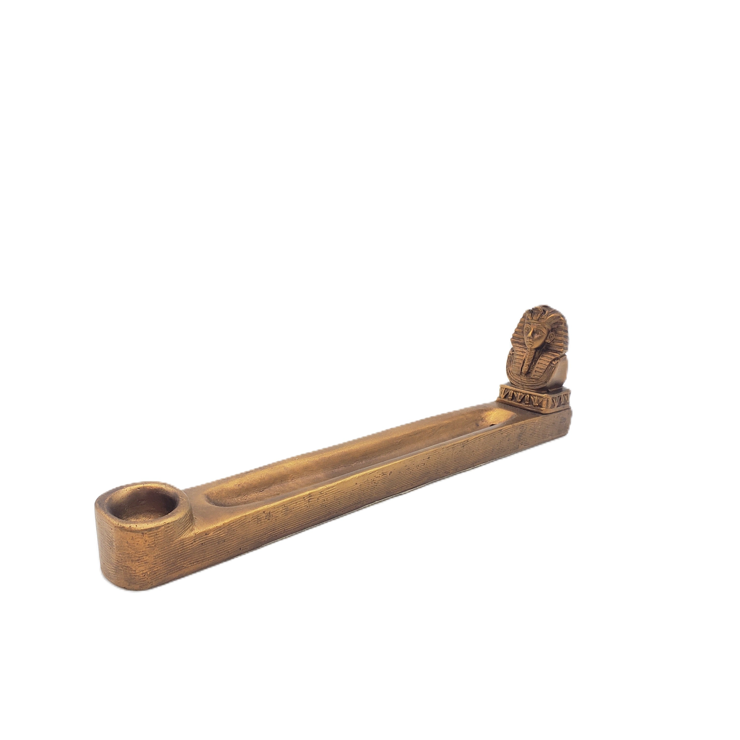 Bronze incense holder with a decorative top on a white background