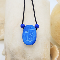 Egyptian Scarab Necklace Lapis - 22"