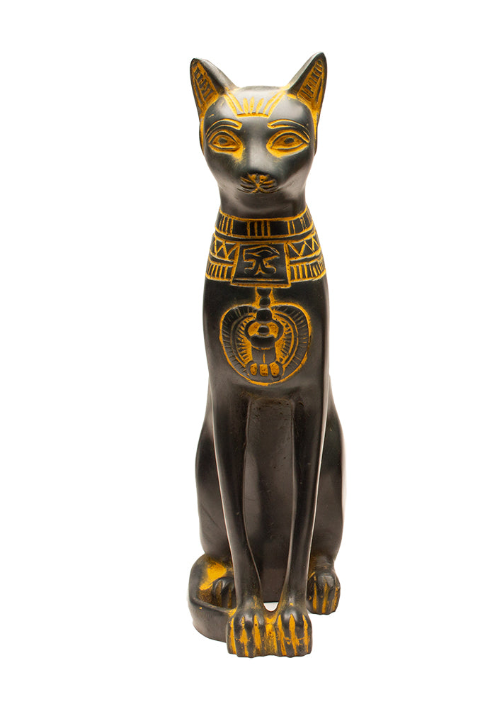 FINE BASTET CAT STATUE - ANTIQUE GOLD - 6"