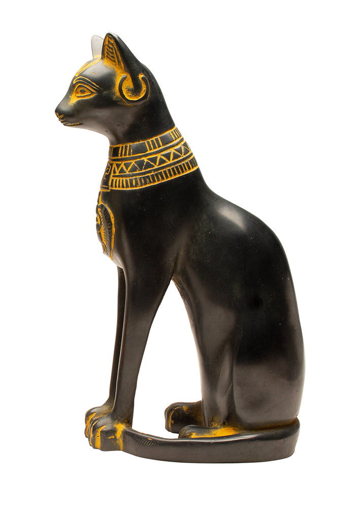 FINE BASTET CAT STATUE - ANTIQUE GOLD - 6"