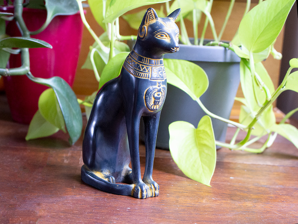 FINE BASTET CAT STATUE - ANTIQUE GOLD - 6"