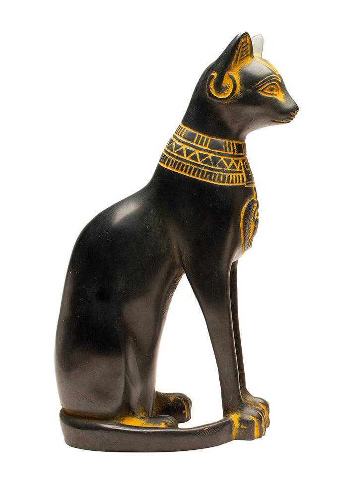 FINE BASTET CAT STATUE - ANTIQUE GOLD - 6"